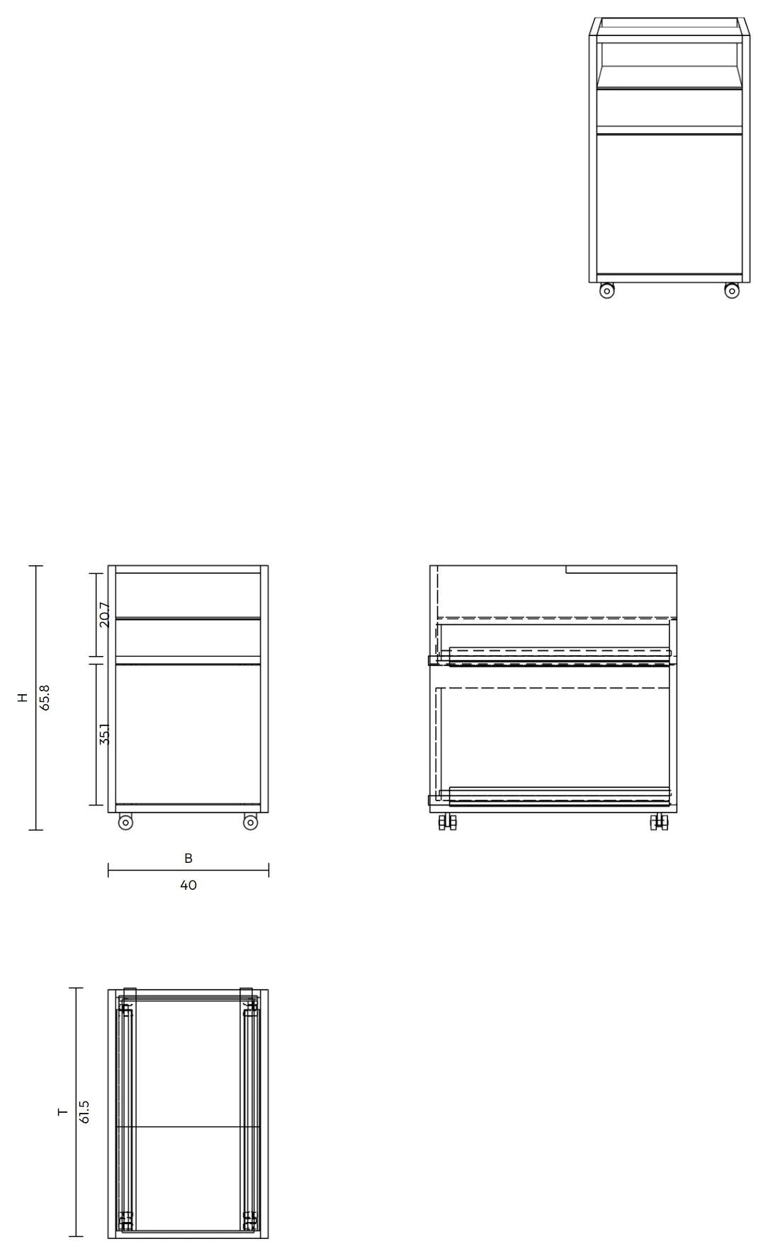 depot x rollcontainer, technische Zeichnung