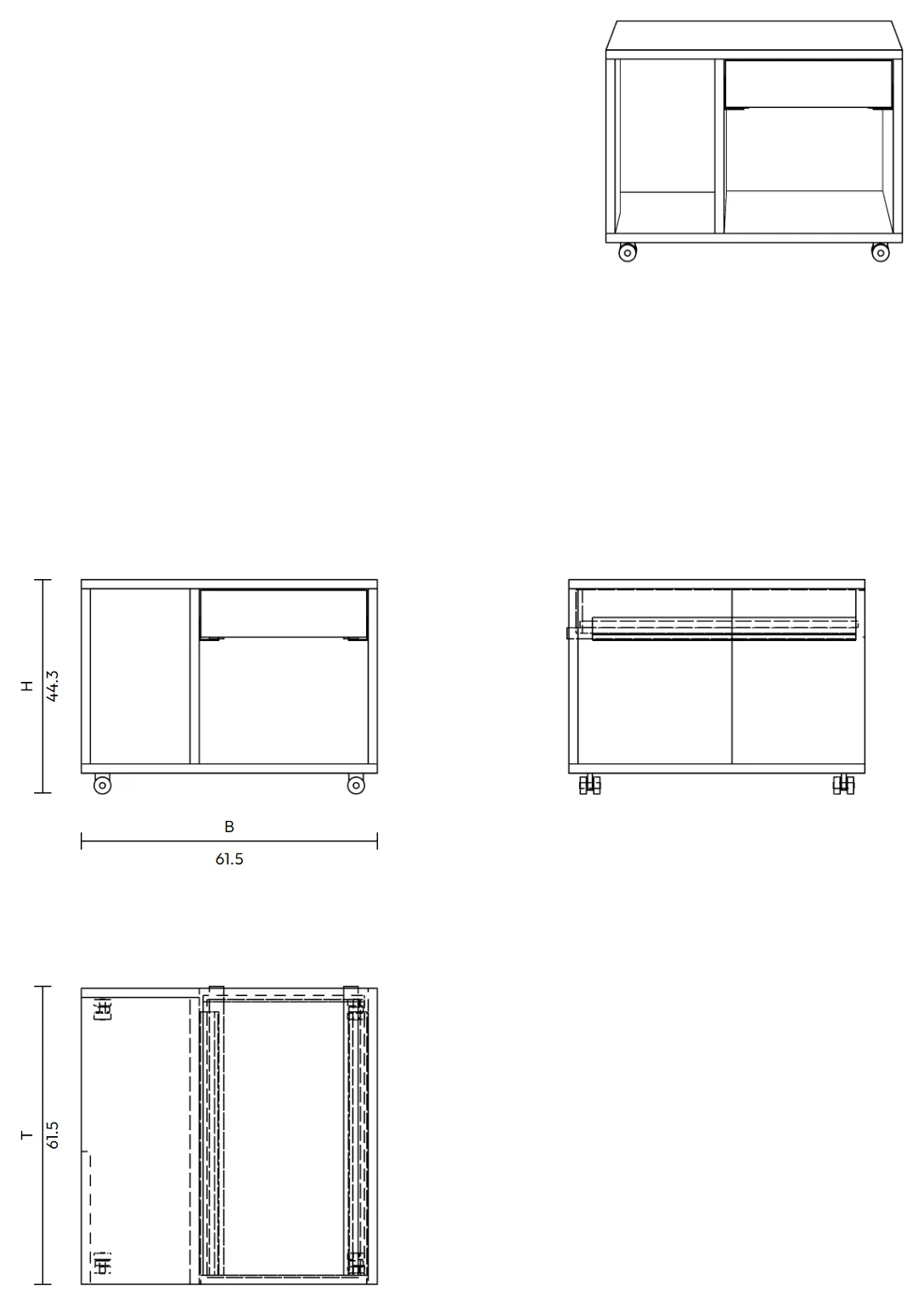 depot x rolltisch, technische Zeichnung